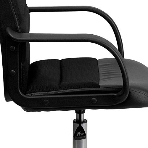 Flash Furniture Manor Mid-Back Swivel LeatherSoft Desk Chair with Headrest and Padded Arms, Adjustable Height Padded Ergonomic Office Chair, Black