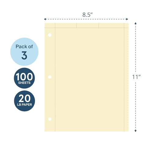 ROARING SPRING Graph Ruled Engineering Pad, Engineering Graph Paper Pad, 3 Pack, 5x5 Enclosed Grid, 8.5" x 11", 100 Sheets, 3 Hole Punched, Buff Tinted Sheets, Made in USA