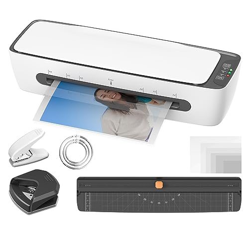400W Desktop Thermal Laminator, 6 in 1 Thermal and Cold Laminator Machine with Paper Cutter, Hole Punch & Corner Rounder for Home School Office Teachers Use