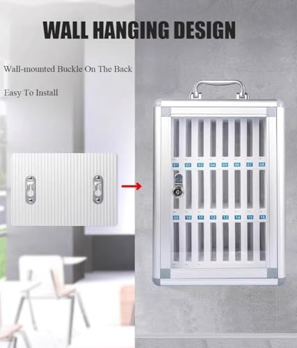 Wcxixo Slots Phone Locker Cell Phones Storage Cabinet with Handle Aluminum Alloy Pocket Chart Lock Box Wall Mount for Classroom Office Factory Desktop Wall Mobile Phone Holder(24 Slots)