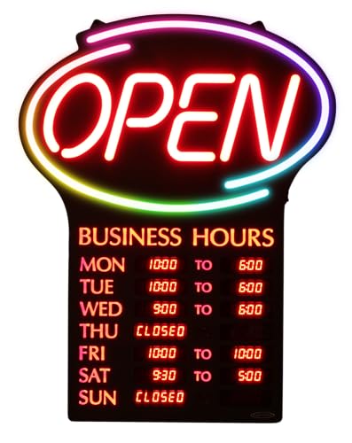 Newon 19" x 25" LED Open Sign – Programmable Business Hours, 7 Border Colors PLUS 7 Animation Effects & Ultra-Bright Multi-Color Neon Lights – High Visibility Display for Business, Restaurant, Bar, Retail Store