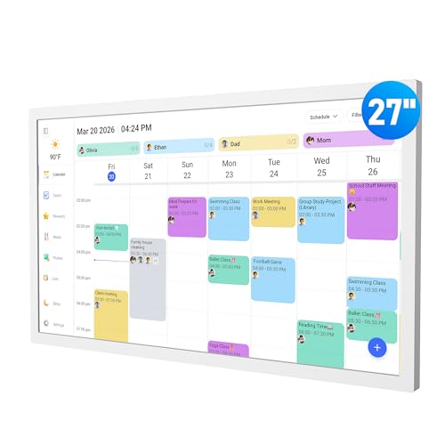 Digital Calendar – 27 Inch Electronic Wall Calendar & Chore Chart, Smart Family Organizer with Interactive Touchscreen Display, Wall Mount in Portrait or Landscape