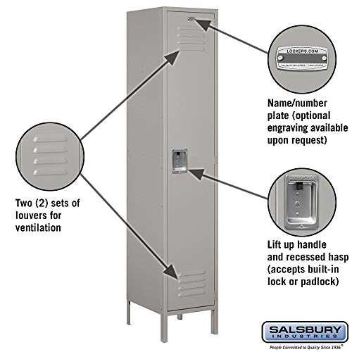 18" Wide Single Tier Standard Metal Locker - 1 Wide - 6 Feet High - 18 Inches Deep - Gray - Unassembled