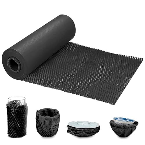 Honeycomb Packing Paper, 15" x 230' Packing Paper Substitute Alternative for Bubble Cushioning Wrap for Moving Shipping Packaging, Recyclable Moving Supplies Bubble Packing Wrap Protective Roll, Black
