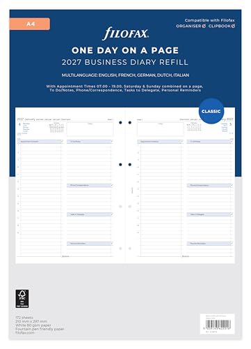 Filofax A4 Day per page 5 language appointments 2027 diary 27-68719