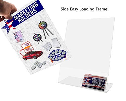 10 Pack Sign Holder 8.5”W x 11”H Frame with 3.5" x 2" Business Card Slot Table Counter Display Stand Clear Acrylic Slanted Back Advertisement Display by Marketing Holders
