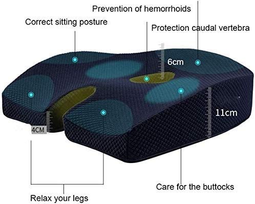 NCRD Seat Cushion Pillow for Office Chair - Memory Foam Firm Coccyx Pad - Tailbone, Sciatica, Lower Back Pain Relief - Contoured Posture Corrector for Car,Home,Office (Color : Blue)