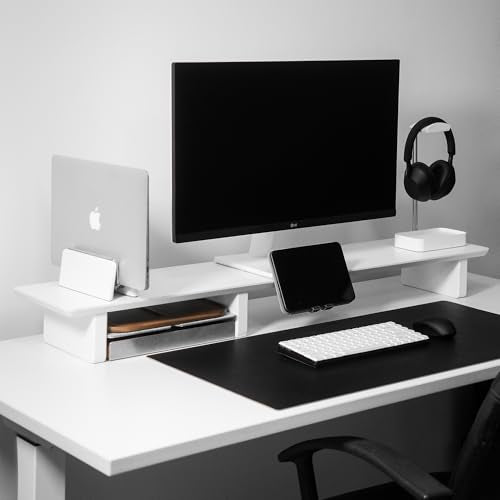 Raico Verical Laptop Stand MacBook Walnut Wood Dual Laptop Vertical Setup Holder Stand (Matte White, Single Slot | Adjustable)