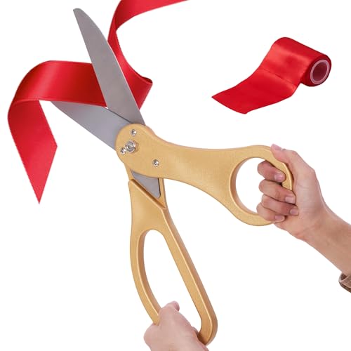 COMSIS Ribbon Cutting Ceremony Kit - 20" Giant Scissors & 30'L x 4"W Ribbon