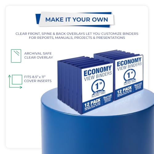 Samsill 1 Inch 3 Ring Binders, Economy Round Ring, Clear View Cover, 200 Sheet Capacity - for School, Home, Office - Blue, 12 Pack