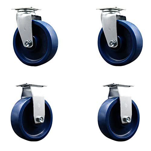 6 INCH Solid Polyurethane Caster Set with Roller Bearings 2 Swivel 2 Rigid