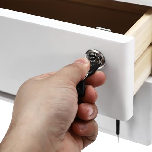 Kaichenyt Wooden Desk Organizer 2 Tier Solid Color Flat File Cabinet with Drawers & Lock & 4 Keys Modern Lockable Desktop Organizing Unit for Home Office Supplies File (White)