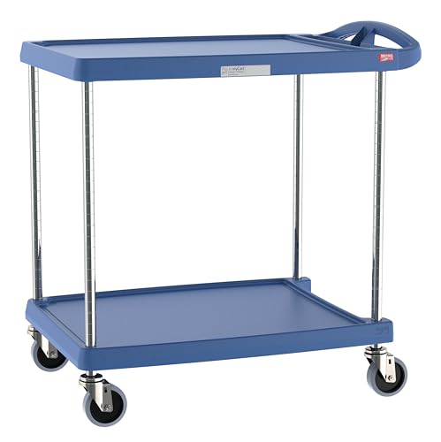 Metro MY2030-24BU myCart Series Premium Plastic Utility Cart with 2 Impact Resistant Polymer Shelves with Microban, Blue, 23.4" W x 34.4" L x 35.5" H