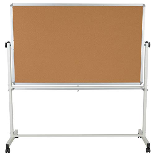 EMMA + OLIVER Reversible 64.25x64.75 Mobile Cork and Whiteboard