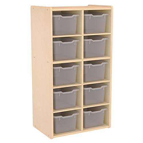 ECR4Kids Streamline 10 Cubby Tray Cabinet and 10 Scoop Front Bins, 5x2, Kids Furniture, Clear