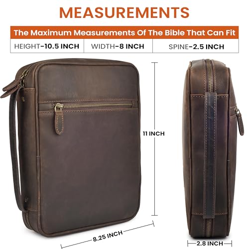 LEATHER VILLAGE Large Leather Bible Cover with Carry Handle & Zipper Brown