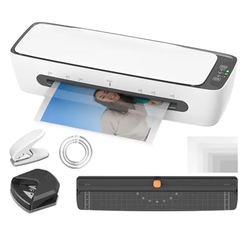 Desktop Thermal Laminator, Thermal and Cold Laminator Machine with Paper Cutter, Hole Punch and Corner Rounder, 1-Min Fast Preheat, for Office, School, Home, Business, Creativity