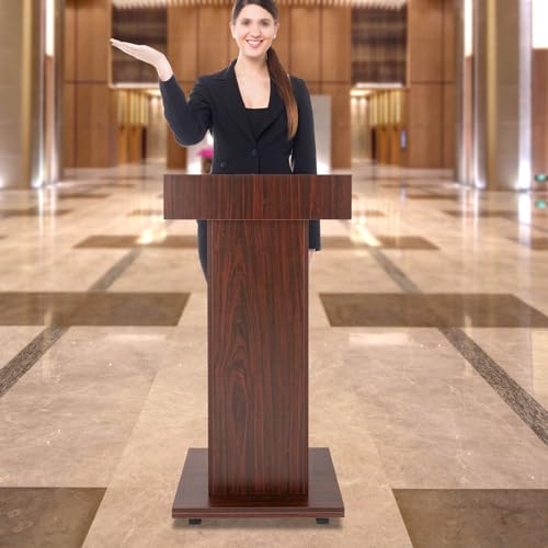 Jiabailie 43.3" Height Rolling Podium,3-Tier Movable Desk Lectern W/ 4 Wheels,Conference Presentation Stand,Portable Presentation Standing for Classroom (Brown)