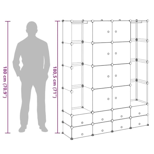 Modular Cabinet with 18 Compartments Black and White 14.6x57.5x71.1 Inches