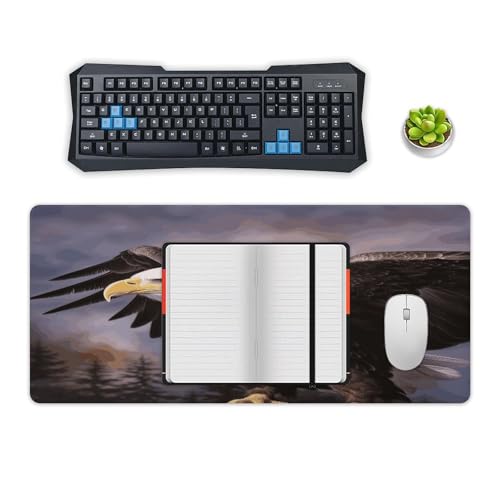 Bald Eagle Locked Edge Desk Mat & Mouse Pad Premium Rubber Desk Protector Large Size for Laptop/Keyboard Multi-Size Optional for Home Office Internet Cafe