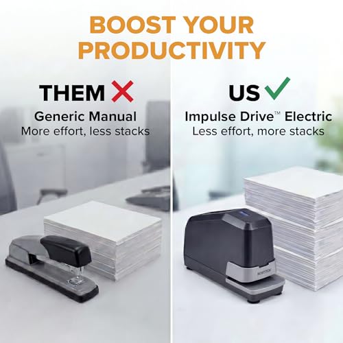 Bostitch Office Impulse Heavy Duty Electric Stapler Value Pack, 45 Sheet Capacity, Includes 5,000 Staples, No-Jam, Faster Stapling, Silver