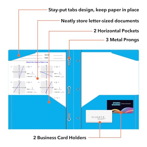 BAOFALI 24 Pack A4 Pocket Plastic Folder 2 Pockets and 3 Prongs 2 Card Slots, Durable, Tear-Resistant Heavy Duty Pocket Folders with Prongs, Colored Prong Folders for Schoolwork & Officer