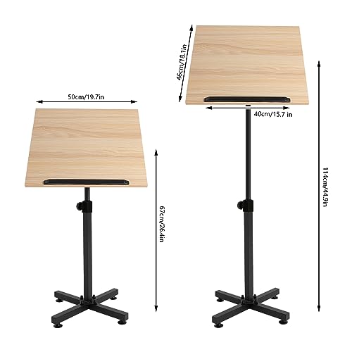 Lectern Podium Stand, Height Adjustable Laptop Table with 360° Adjustable Panel, Portable Standing Desk for Speech, Lecture, Church, Reading (Brown)
