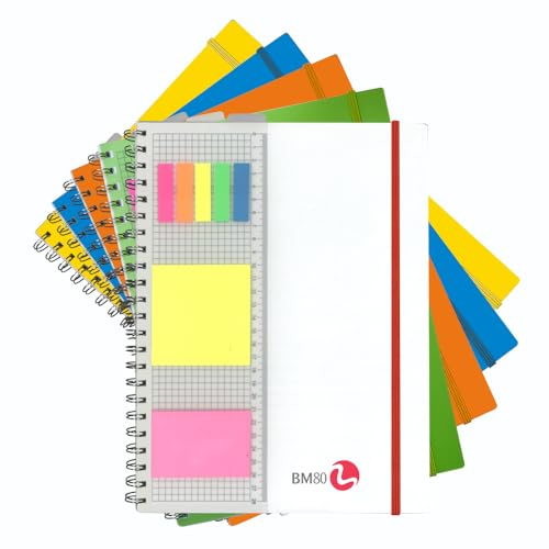 BM BeMore Spiral Pad PPL with Ruler 0121211, Spiral Block with Holes A4 Format with Ruler and Repositionable Stickers, 5 mm Ruler, 5 mm Squares, 80 GSM Paper