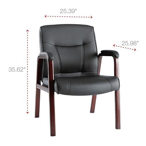 Alera Madaris Series Leather Guest Chair w/Wood Trim, Four Legs, Black/Mahogany