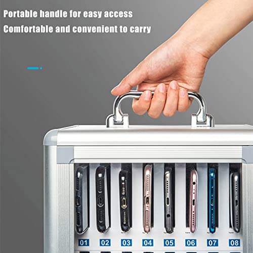 Aluminum Alloy Pocket Chart Cell Phones Storage Cabinet Wall-Mounted Phones Storage Locker Box with Portable Handle Key Lock & Handwritten Tags (Color : Silver, Size : 12)