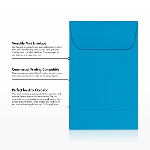 LUXPaper #1 Coin Envelopes in 80 lb. Pool, Envelopes for Coin Collections, Stamps, and More, w/Moistenable Glue, 1000 Pack, Envelope Size 2 1/4 x 3 1/2 (Blue)