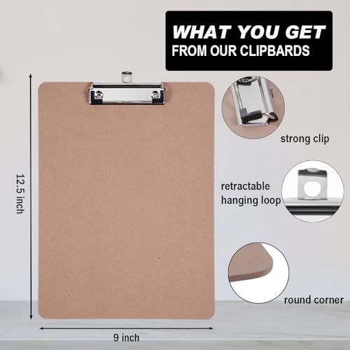 Clipboards Bulk, Woswel Hardboard Office Clipboards 48 Pack,9 X 12.5 Inch Recycled Wood Clip Boards,Low Profile Clip Boards for Classroom Home School & Office Supplies