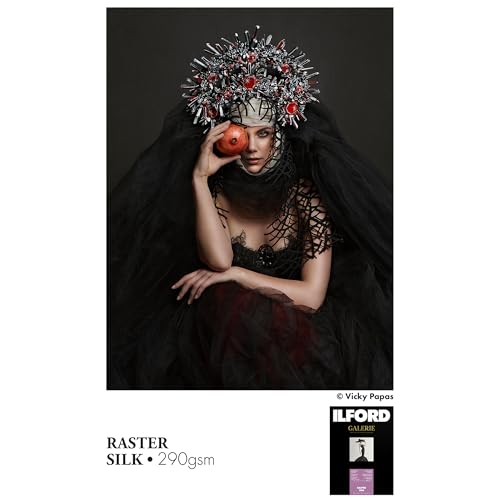ILFORD Galerie 13x19” (50 Sheets) Raster Silk Textured Surface, Instant Dry Archival Photo Inkjet Paper 10.5mil / 290gsm for Dye and Pigment Ink Printers, Made in Germany