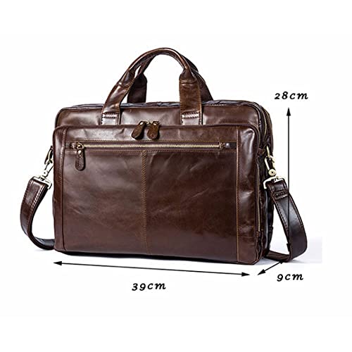 WSNHFUD Business Briefcase, Leather Briefcases Messenger Bag Vintage Laptop Attache Case Shoulder for Travel