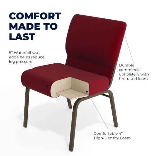 Flash Furniture HERCULES Series 21''W Stacking Church Chair in Burgundy Fabric - Gold Vein Frame