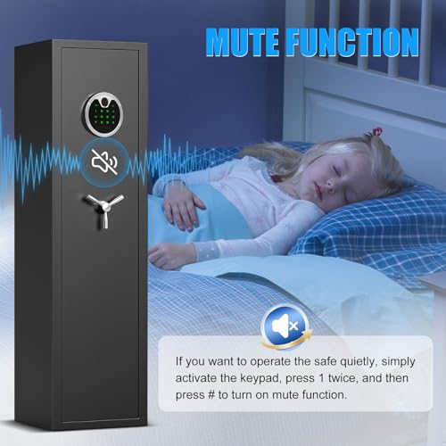 Pacriond 54'' Gun Safe, 3-5 Gun Safe for Rifle and Pistols, Quick Access Biometric Gun Cabinet with Dual Alarm and Mute Function, Fingerprint Rifle Safe with Removable Shelf and Backlit Keypad