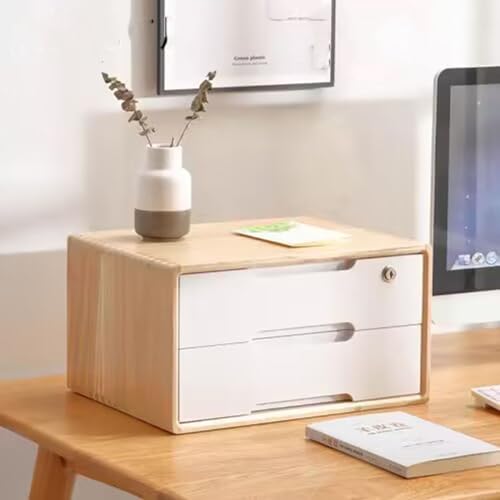 EliteBloom Desk Organizers with Lock - Solid Wood Storage Box, Locking Filing Cabinet 2/3/4 Drawers, Rustic Dresser, Office/Homeschool Desk Drawers Organizer and Accessories (A 2 Drawer)