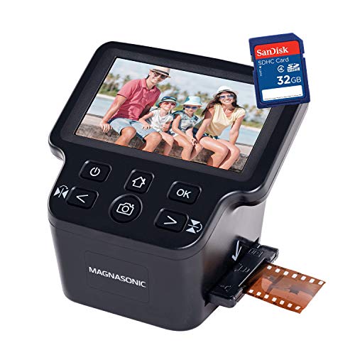 Magnasonic All-in-One 24MP Film Scanner with Large 5" Display & HDMI, Converts 35mm/126/110/Super 8 Film & 135/126/110 Slides into Digital Photos, with Bonus 32GB SD Card (FS71)