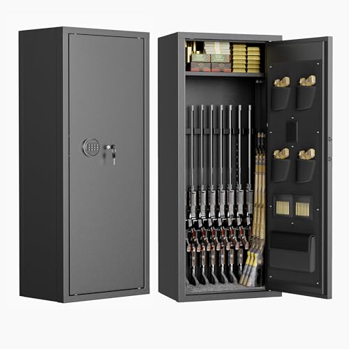 Pataku 14-16 Gun Safe for Rifles and Pistols, Keyboard Digital Lock on Large Gun Safe for Rifles and Shotguns, Locking Gun Cabinet with Gun Safes Pockets and Adjustable Rifle Rack for Home(Black)