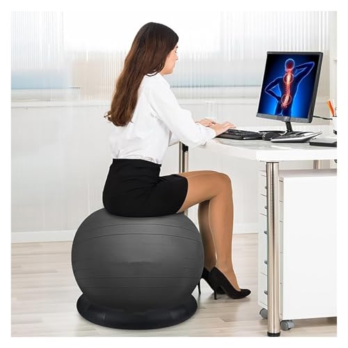 Yoga Ball Chair,Yoga Ball，Exercise Ball, Office Ball Chair with Base & Pump Stability Yoga Ball Seat for Back Pain Relief Home Gym Exercise Ball Chair for Core Strength Training(Black,Diameter 55cm (