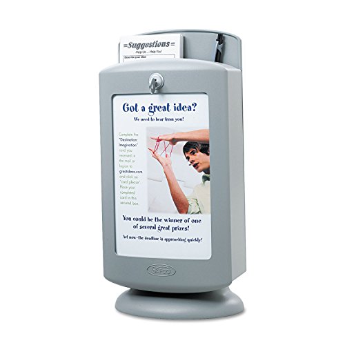Safco Customizable Suggestion Box 4233GR with 25 Suggestion Cards, Secure Collection & Customizable Display, Gray,Display Area 5.5'W x 8.5'H