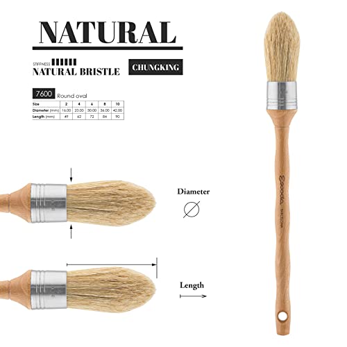 Escoda Series 7600 Artist Oil and Acrylic Paint Brush for Murals, Decorative Work & Faux Finishing, Natural Chungking Hog Bristle, Round Oval, Size 8