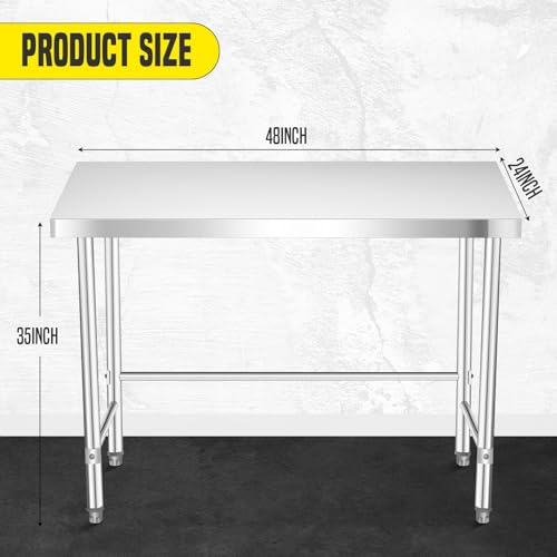 GlowSol Stainless Steel Table 48x24 Inch, NSF Heavy Duty Commercial Prep Table with Open Base, Metal Work Tabl-e for Restaurant Kitchen Home Hotel Food Prep