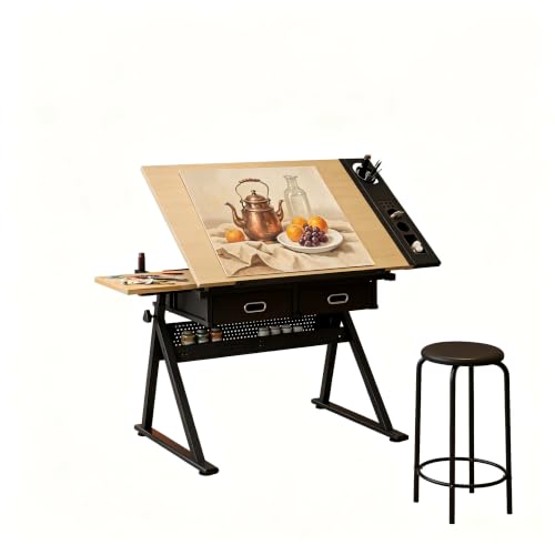Height Adjustable Drafting Table, 0-75° Tilting Drawing Table Art Desk
