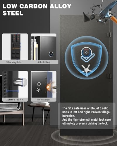 20-25 Gun Safe, 52" Biometric Gun Safe for Rifles and Pistols