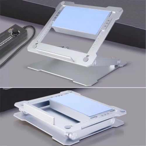 DOJBK Laptop Stand with Cooler, Foldable Laptop Holder, Aluminium Alloy Tablet Holder for Desk, Wind Speed and Angle Adjustable, for 12.9-15.6in Tablets and Metal-Back Laptops