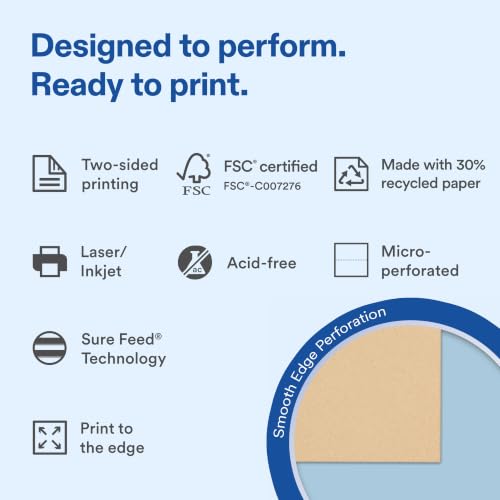 Avery Printable Rectangle Table Tent Cards, 3-3/8" x 3-11/16", Matte Kraft Brown, Sure Feed Technology, Print-To-The-Edge Capability, Laser/Inkjet Compatible, 100 Total