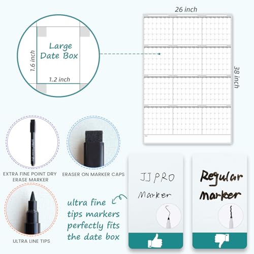Large Dry Erase Wall Calendar - Blank Undated Yearly Wall Calendar - 38x26 Inches Whiteboard Premium Laminated Planner with 50 Reusable Color Tabs -12-Month Calendar Laminated Office Jumbo (Vertical)
