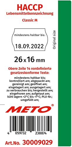 Meto HACCP Hand Labeller (for 26 x 16 mm Labels, 14 Predefined Texts, 2 Lines, 20 Digits, Meto Classic M Price Gun, Silver-Teal)