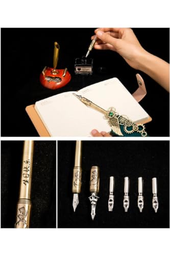 SODEF Vintage Feather Quill Pen Set with Extra Fine Nib, Calligraphy Writing Pen Gift for Students, Retro Stationery Set - Red
